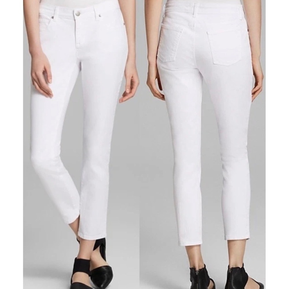 Eileen Fisher Womens White Organic Cotton Stretch Ankle Jeans Size 4